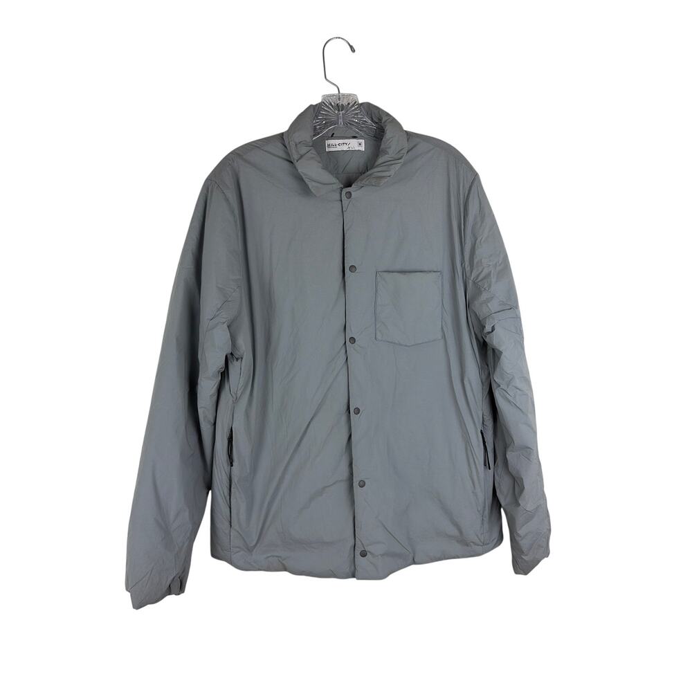 Hill City Mens Thermal Light Shirt Jacket Medium Grey Insulated Snap Front